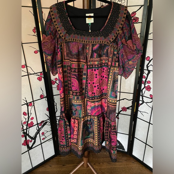 NWT Farm Rio Mixed Scarves Frill Midi Dress - Picture 4 of 9